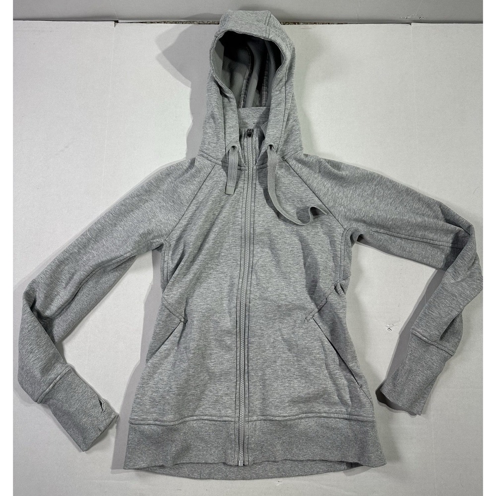 Athleta Full Zip Hoodie XS Gray Thumbholes Fleece Lined Jacket Athletic